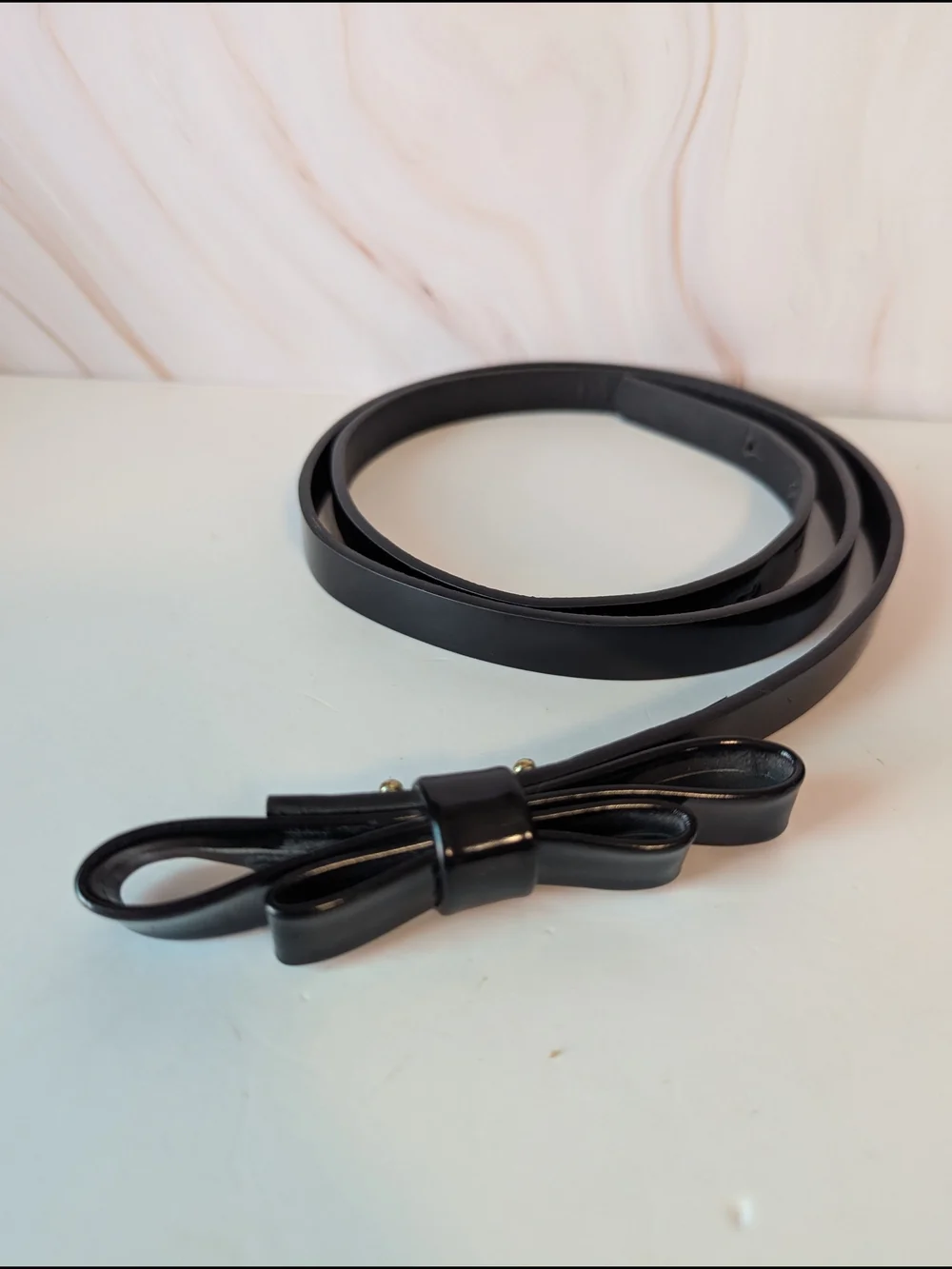 Patent Leather Black Bow Accent Women's Belt Size 18